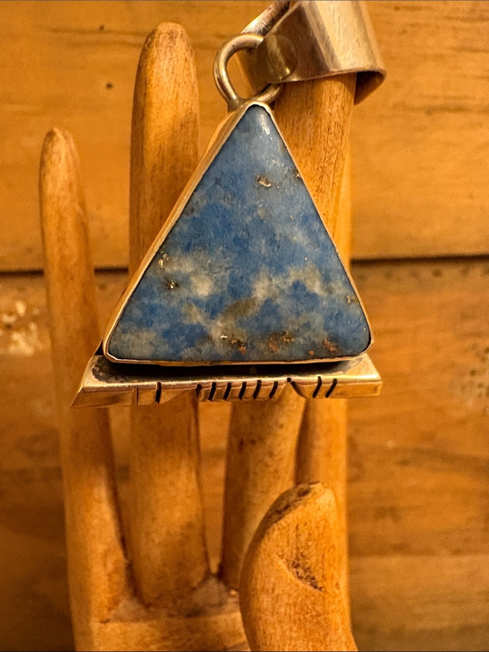 Blue Stone Triangle Pendant - Sterling Silver Accent